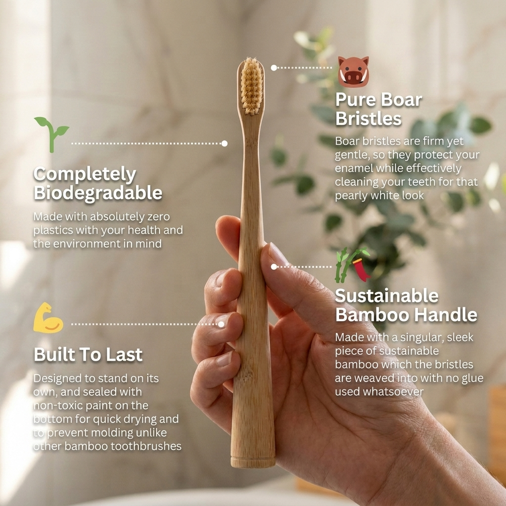 Boar Hair Bristle Bamboo Toothbrush — 4 Pack